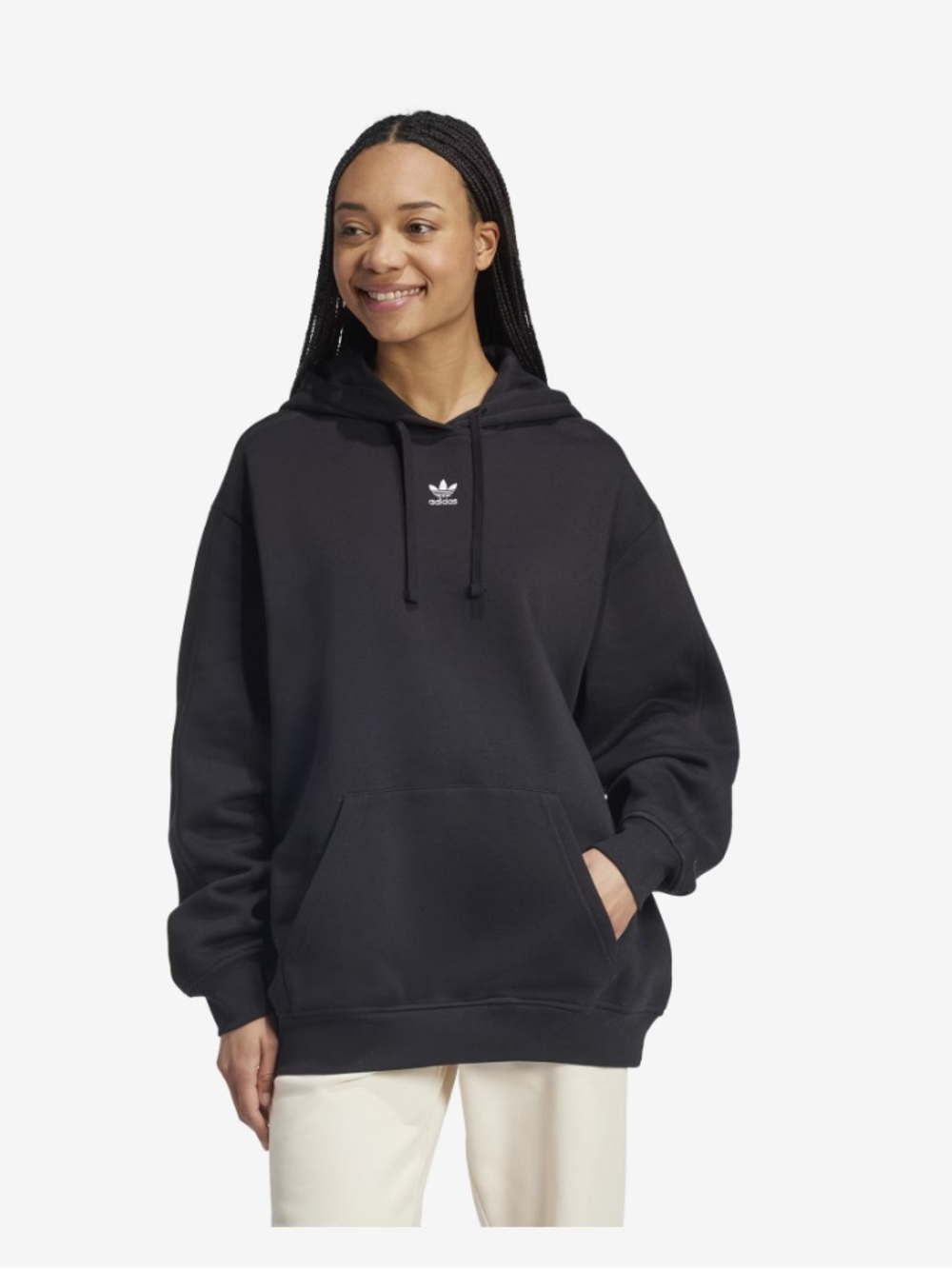 NWT Adidas Women’s Originals Essentials Oversized Black Hoodie Sz S. IY7344